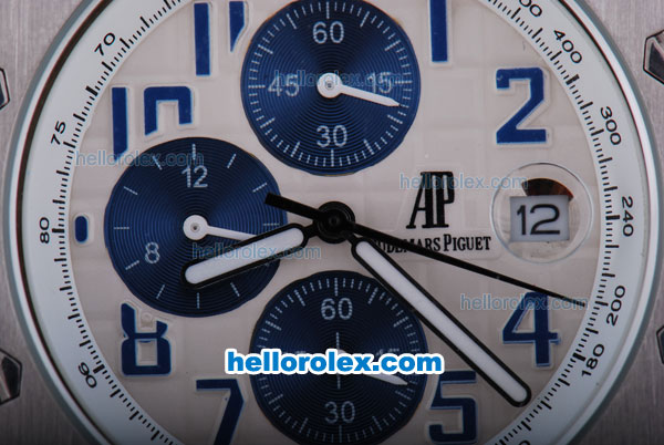 Audemars Piguet Royal Oak Offshore Working Chronograph Quartz Movement White Case with Blue Markers - Click Image to Close